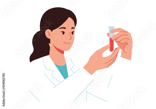 Woman in lab coat examines bloodfilled test tube focused expression sterile setting
