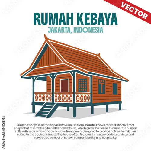 Rumah Kebaya Traditional House. Rumah Kebaya Traditional Betawi House Vector.
