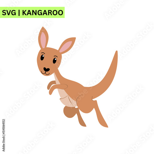 A playful kangaroo vector logo featuring a cute kangaroo with bright, expressive eyes, symbolizing joy and adventure in a cheerful modern design.