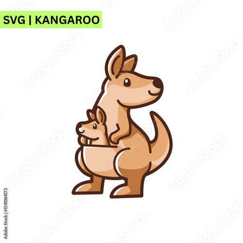 A playful kangaroo vector logo featuring a cute kangaroo with bright, expressive eyes, symbolizing joy and adventure in a cheerful modern design.