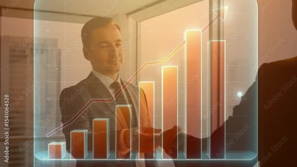 Gráfico de sucesso financeiro. Homem de negócios.