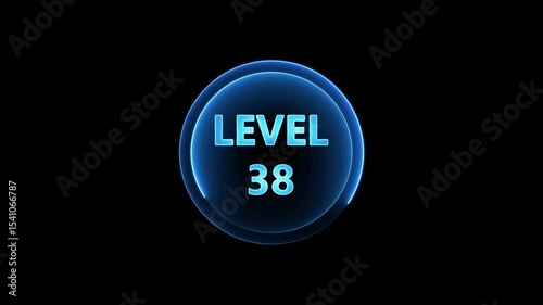 Level 2 neon glowing with neon circle animation. Ideal for futuristic game intros, digital screens, or cyberpunk-style level transitions and UI animations. 4k animation on transparent background