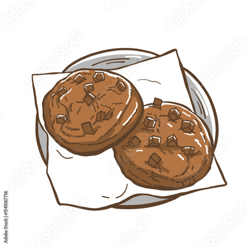 Hand Drawn Chocolate Chip Illustration Sketch Style Food for Menu, Cafe, and Snack Design