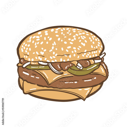 Hand Drawn Burger Illustration Sketch Style Food for Menu, Cafe, and Snack Design