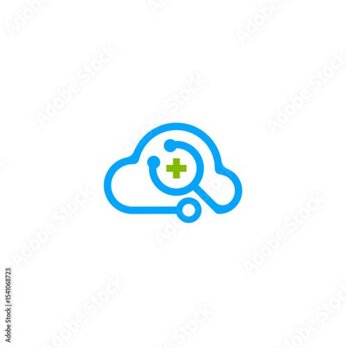 Digital Healthcare Cloud Symbol with Medical Cross and Stethoscope Design