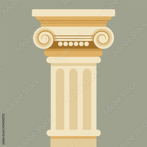Classical Architecture Ionic Column Capital Design - Vector Illustration