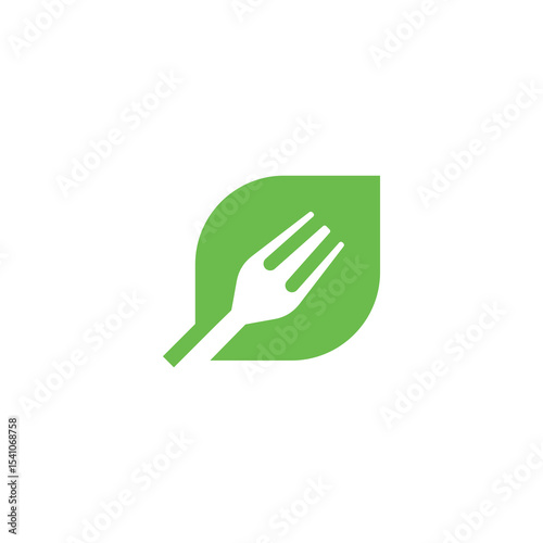 Eco-Friendly Fork in a Leaf Symbol for Healthy Eating