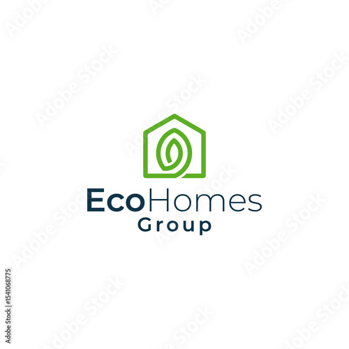 EcoHomes Group logo featuring a green house outline and leaf design