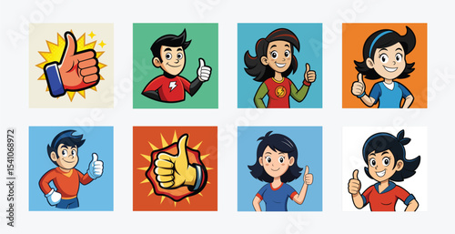 Cartoon characters and thumbs up illustrations collection