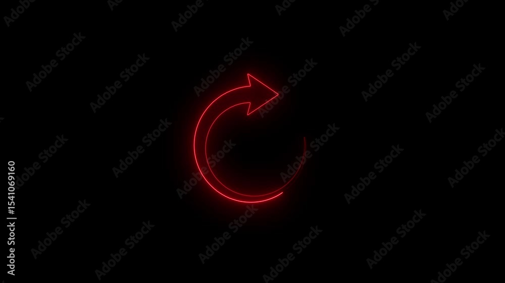 Glowing neon circle arrow animation.neon reload icon,neon line Refresh icon,update restore circle arrow on a black background