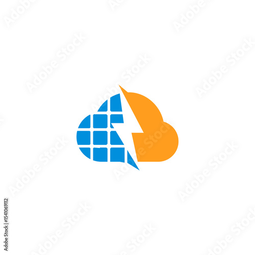 Solar Energy Cloud Logo Design with Lightning Bolt