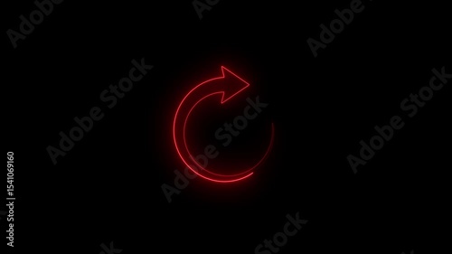 Glowing neon circle arrow animation.neon reload icon,neon line Refresh icon,update restore circle arrow on a black background