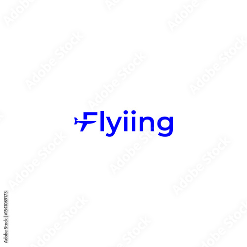 Stylized "Flyiing" Text Logo with Airplane Icon in Bold Blue