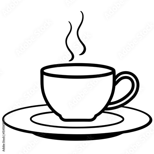 Hot coffee cup and saucer illustration, clean cutout, transparent background