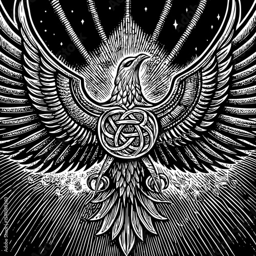Majestic eagle wings celestial knotwork mystical bird art