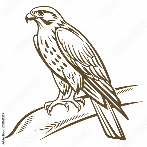 Majestic falcon perched on branch elegant line art illustration