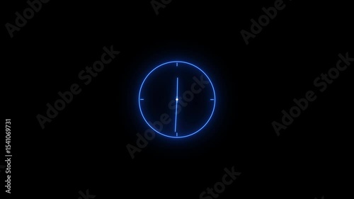 Abstract neon line Clock 24 hours icon on dark background. All day cyclic icon. 24 hours service symbol.glowing neon clock circle icon animation .fast clock icon video 360 rotated concept.