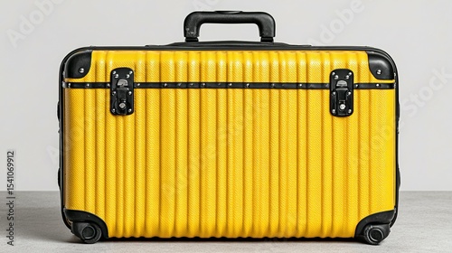 A bright yellow hard-shell suitcase with ribbed texture.