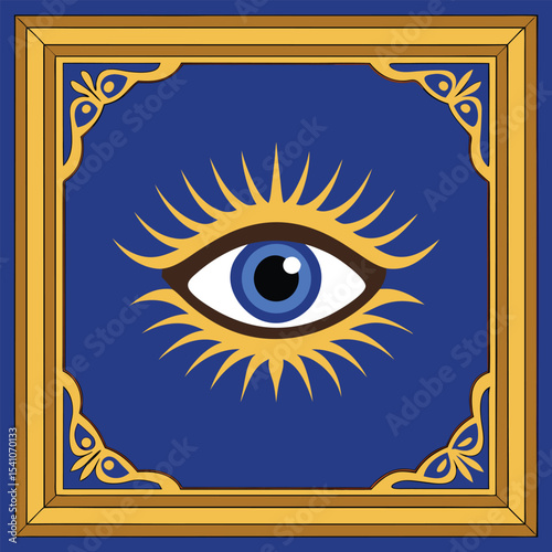 Ancient Eye Symbol  Mystical Design in Golden Frame