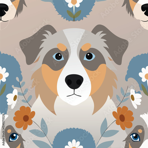 Australian Shepherd Dog Floral Pattern Elegant Canine Design
