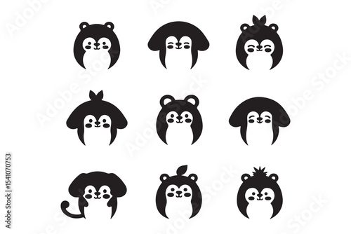 set of funny character  cartoon  faces  vector design.