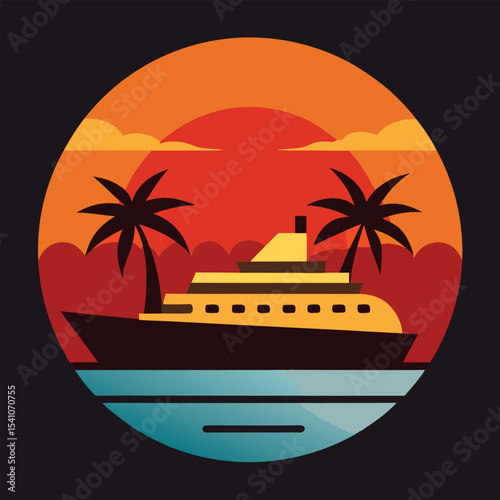 Sunset Yacht Cruise Tropical Paradise Illustration (140).eps