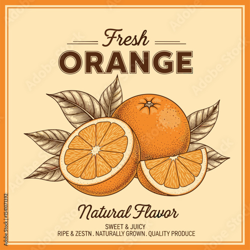 vintage grunge orange fruit print design, women's graphic tee artwork for food fashion. sweet & juice.