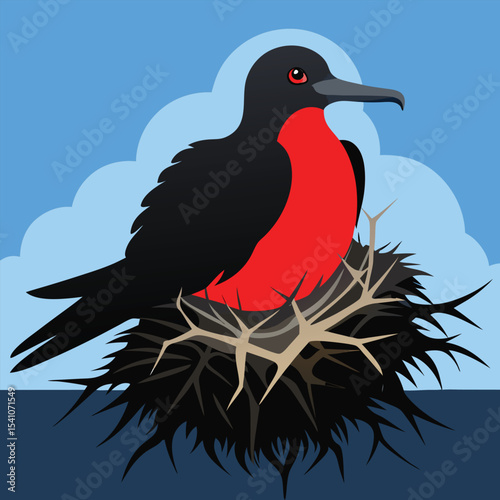 Magnificent Frigatebird in its Nest A Vibrant Vector Illustration