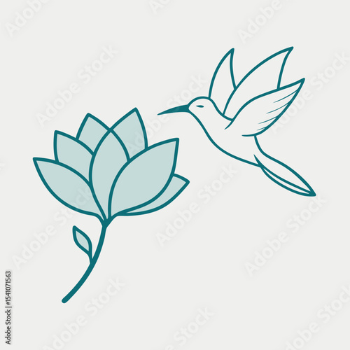 Elegant Hummingbird and Magnolia Flower Design Vector Illustration