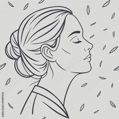 Serene Woman Line Art Illustration of Tranquility and Peace
