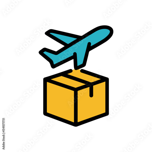 Aircraft delivering package swift transit. Icon symbol illustration