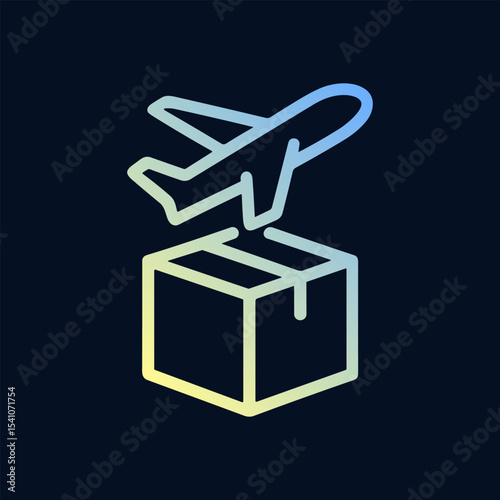 Air delivery package takes flight. Icon symbol illustration