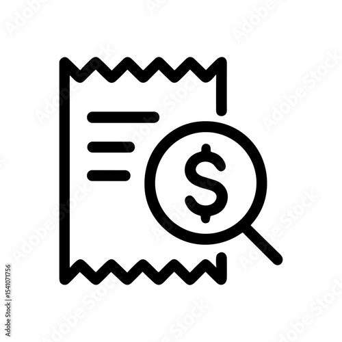 Analyzing a dollar amount on invoice. Icon symbol illustration