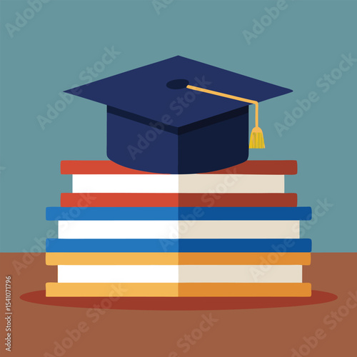 Graduation Cap on Stack of Books Education Success Symbol