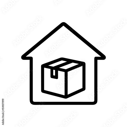 Box resides safely within house. Icon symbol illustration