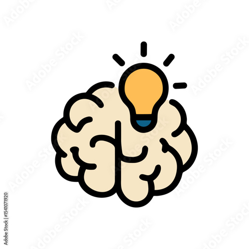 Brain with bright idea shines. Icon symbol illustration