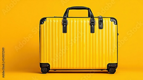A bright yellow suitcase against a vibrant background.