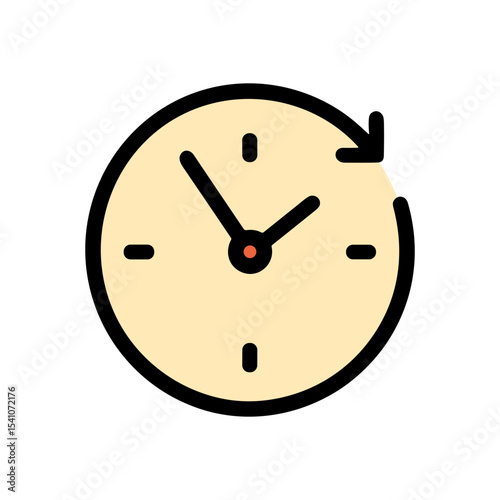 Clock face with turnaround arrow symbol. Icon symbol illustration