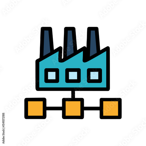 Connected factory distribution and production chains. Icon symbol illustration