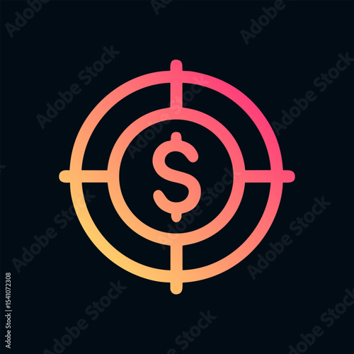 Concentric target encircles dollar sign icon. Icon symbol illustration