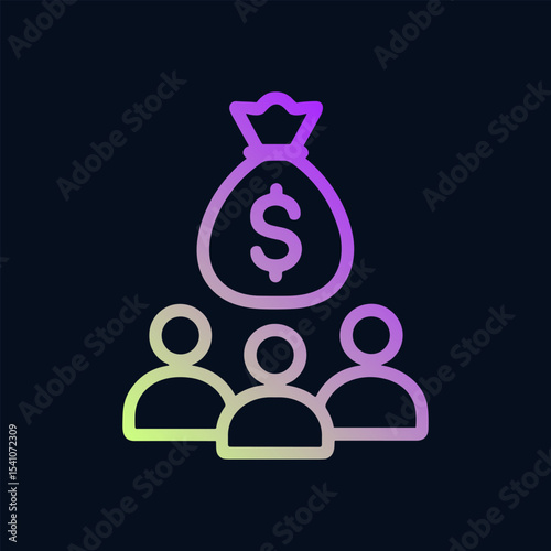 Crowdfunding concept with moneybag and individuals. Icon symbol illustration