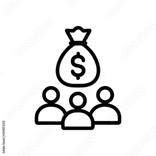 Crowdfunded finances for a group. Icon symbol illustration