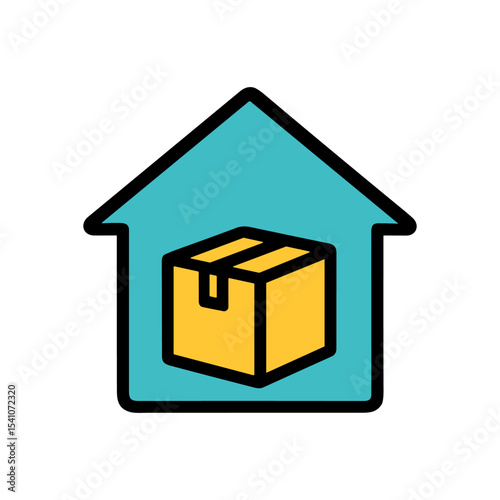 Delivered package inside a house icon. Icon symbol illustration