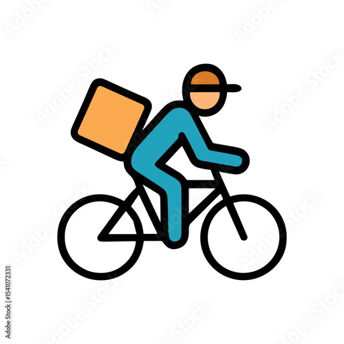 Delivery cyclist with box illustration. Icon symbol illustration