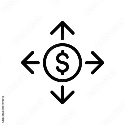 Dollars Flow in All Directions. Icon symbol illustration
