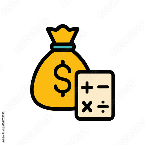 Financial accounting with a money bag. Icon symbol illustration
