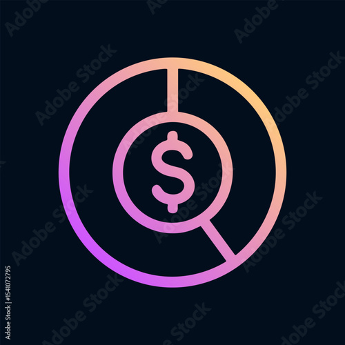 Financial chart within segmented circle. Icon symbol illustration