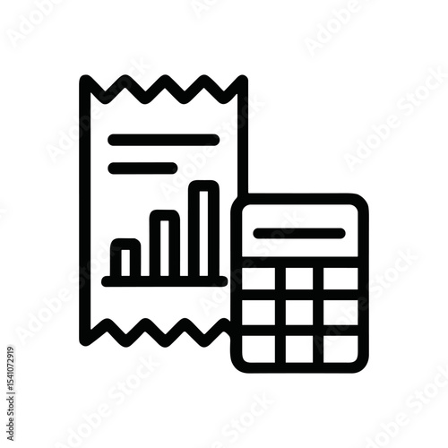 Financial report with calculation device outline. Icon symbol illustration