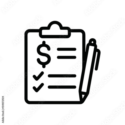 Financial Report with Pen and Dollar. Icon symbol illustration