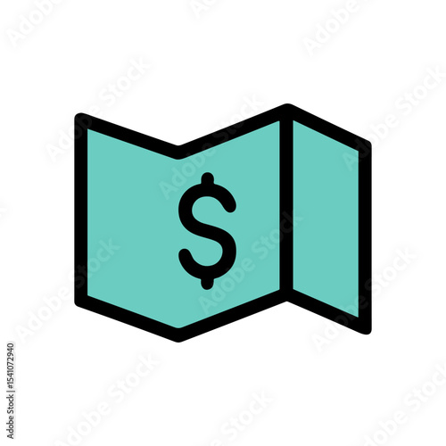 Folded money with dollar sign. Icon symbol illustration